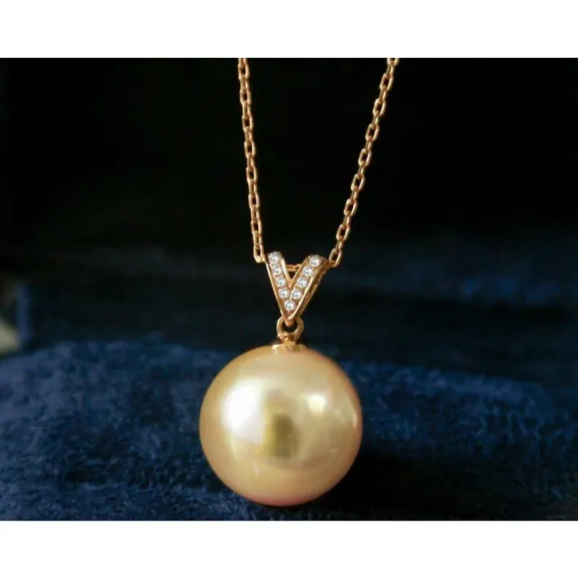 【La Corser】11-12mm 南洋金珠 吊墜 濃金珍珠 18K金 天然海水珍珠 項鍊 鑲鑽石 正圓珍珠 日常推薦