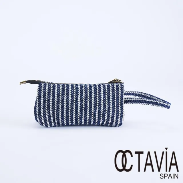 【OCTAVIA 8】雙11 OCTAVIA 8 -  民族風條紋三層手提萬用小布包 - 祝福藍(萬用包 手拿包 化妝包 
