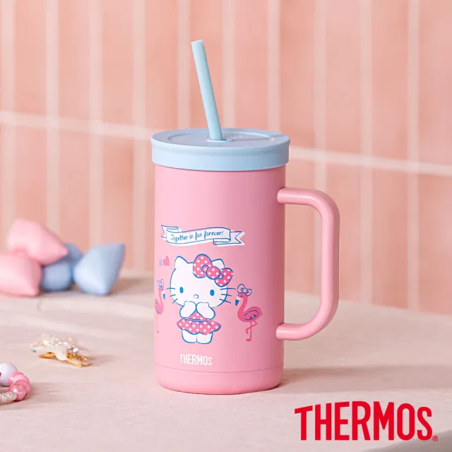【THERMOS 膳魔師】HelloKitty可進洗碗機不鏽鋼真空吸管杯720ml(TKHA-720KT-SS)