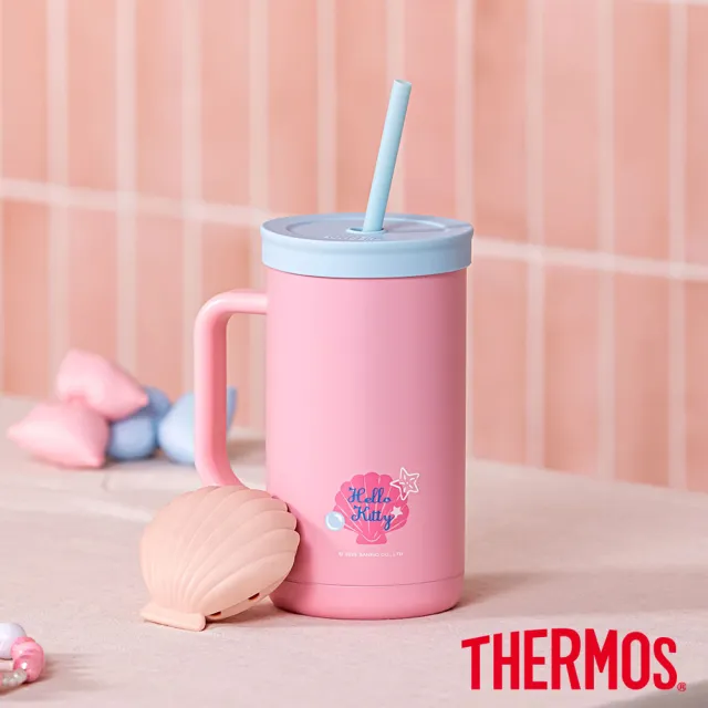 【THERMOS 膳魔師】HelloKitty可進洗碗機不鏽鋼真空吸管杯720ml(TKHA-720KT-SS)