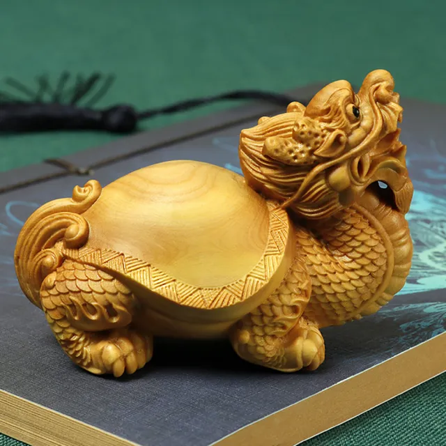 【桃花源創意工坊】祥瑞龍龜木雕擺件雕刻工藝品家居飾品(木雕)
