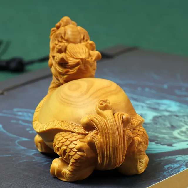 【桃花源創意工坊】祥瑞龍龜木雕擺件雕刻工藝品家居飾品(木雕)