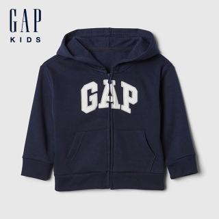 【GAP】男幼童裝 Logo刺繡刷毛連帽外套-海軍藍(723271)