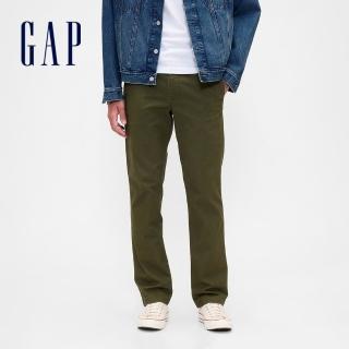 【GAP】男裝 棉質微彈直筒卡其褲-軍綠色(500359)