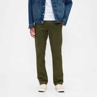 【GAP】男裝 棉質微彈直筒卡其褲-軍綠色(500359)