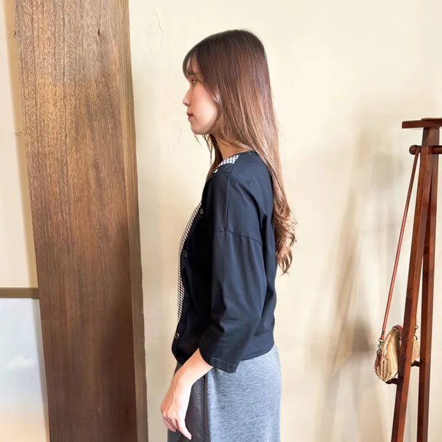 【Hana Mokuba】花木馬日系女裝千鳥格拼接鈕扣造型上衣(造型上衣)