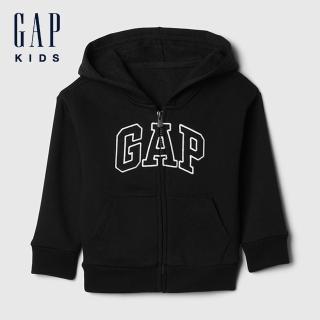 【GAP】男幼童裝 Logo刺繡刷毛連帽外套-黑色(723271)