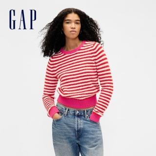 【GAP】女裝 圓領長袖針織衫 CashSoft系列-紅白條紋(820718)