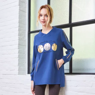 【MYVEGA 麥雪爾】MA莫代爾童趣插畫金箔印花上衣-深藍(復古T/)