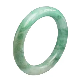 【漢石齋】天然翡翠A貨 厚版圓條手鐲玉鐲 飄花種帶黃翡(手圍17.3/ 版寬11mm)