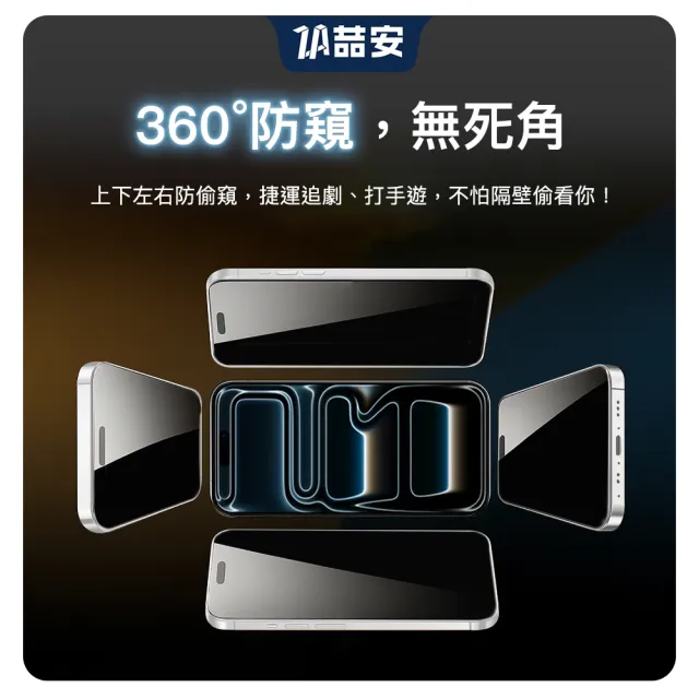 【ZA 喆安】360度防窺鋼化玻璃螢幕手機保護貼膜i17/16/15/14/13/12/11 Air/Plus/Pro/Pro Max適用蘋果iPhone