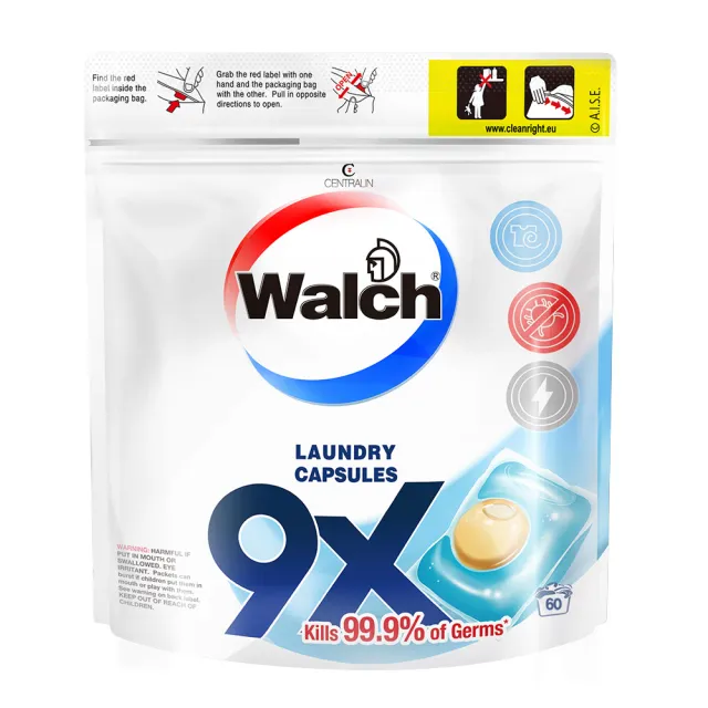 【Walch 威露士】9X抗菌洗衣膠囊/洗衣球 補充包60顆/袋(抗菌除臭/室內晾曬)
