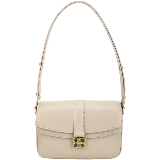 【Balenciaga 巴黎世家】Lady S 雙B金屬旋扣滑動式可調背帶牛皮翻蓋肩背包-沙漠褐(肩背包)