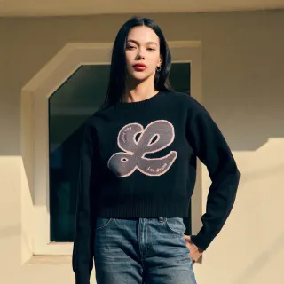 【Lee】女裝 針織毛衣 圓領短版 胸前草寫L 共2色  季節性版型(LB512004125 / LB512004K11)
