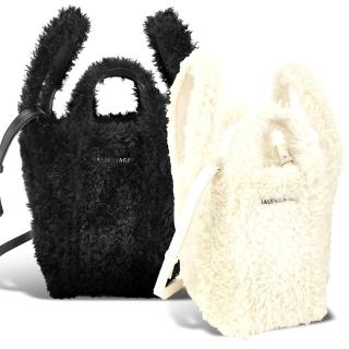【Balenciaga 巴黎世家】Everyday 毛絨雙提把/斜背托特包 - 淺米色 黑色(斜背包 托特包)