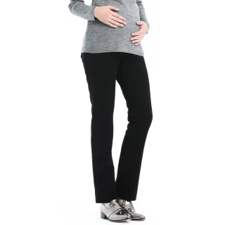 【Gennies 奇妮】顯瘦不易皺直筒長褲-黑(孕婦褲 直筒褲 親膚 後雙口袋 一體成型 無痕褲頭)