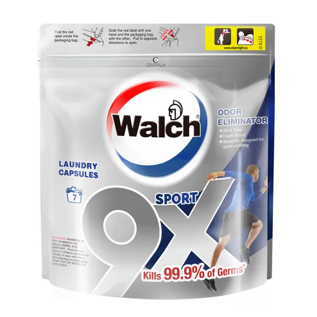【Walch 威露士】官方直營 9X抗菌洗衣膠囊/洗衣球 運動 補充包34顆/袋(除臭去漬/運動專用)