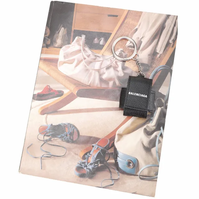 【Balenciaga 巴黎世家】Cash AirPods 粒面牛皮耳機套 鑰匙圈-黑色(耳機套 鑰匙圈)