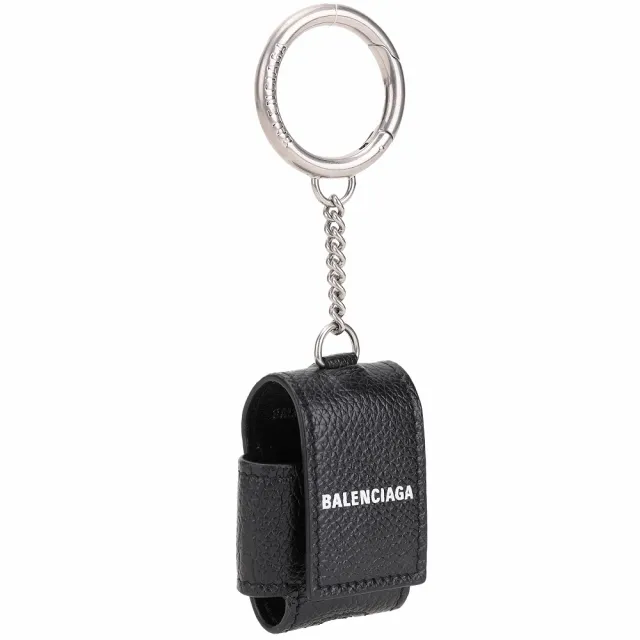 【Balenciaga 巴黎世家】Cash AirPods 粒面牛皮耳機套 鑰匙圈-黑色(耳機套 鑰匙圈)
