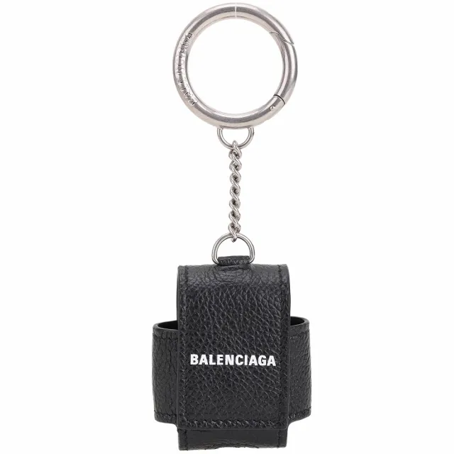 【Balenciaga 巴黎世家】Cash AirPods 粒面牛皮耳機套 鑰匙圈-黑色(耳機套 鑰匙圈)