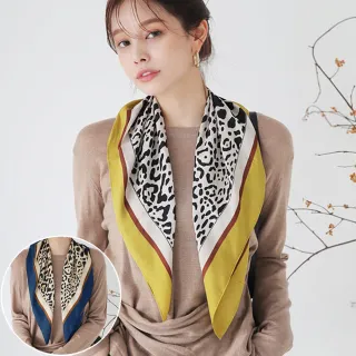 【Seoul Show 首爾秀】乳牛花紋方領巾仿真蠶絲緞面頭巾雪紡絲巾(防寒保暖)