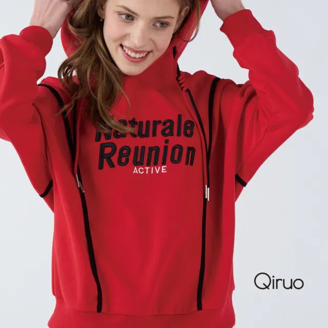 【Qiruo 奇若名品】上等棉質 連帽長袖紅色英文上衣 6256A