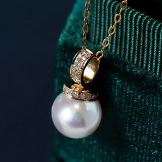 【La Corser】8.5-9mm 日本天然海水 Akoya 珍珠 吊墜 項鏈 18K金 鑽石 鎖骨鏈 強光 天女級 氣質