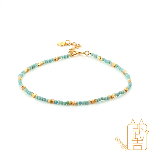 【Woogie武吉珠寶】精品極細設計綠松小金塊純銀手鍊(碎金子1-2mm)
