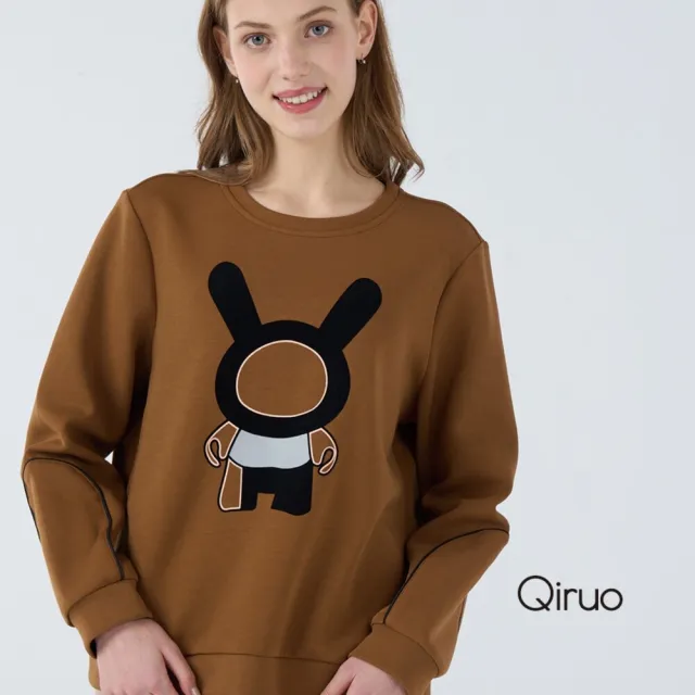 【Qiruo 奇若名品】輕厚棉質 圓領寬下擺長袖咖啡色上衣 6250A 