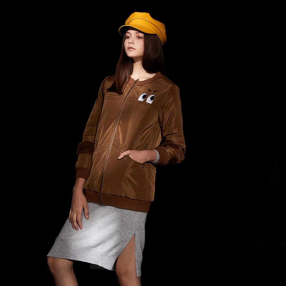 【ICHE 衣哲】時尚拼接絨毛長版風衣造型外套-太妃糖色