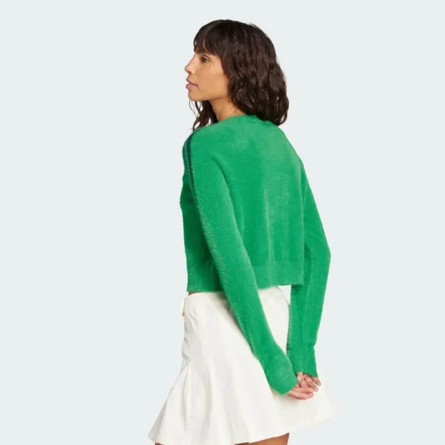 【adidas 愛迪達】愛迪達 Fluffy Cardigan 女 外套 夾克 休閒穿搭 運動外套 綠 黑 亞版(JW5177)