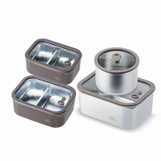 【CookPower 鍋寶】匠造可微波強化玻璃蓋不鏽鋼分隔保鮮盒環保4件組(上蓋可微波)