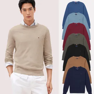 【Tommy Hilfiger】TOMMY 經典圓領Logo針織毛衣 上衣-多色組合(平輸品/秋冬舒適)