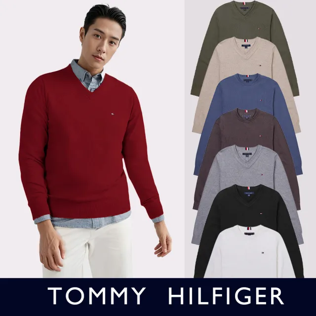 【TOMMY HILFIGER】TOMMY 經典圓V領Logo針織毛衣 上衣-多色選(可搭情侶款/平輸品)