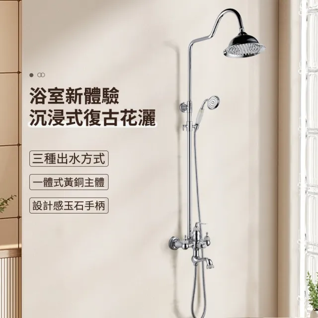 【恆麗衛浴】復古淋浴花灑套裝 三檔出水淋浴器 冷熱花灑 龍頭花灑 不銹鋼花灑套裝(全銅主體 陶瓷閥芯)