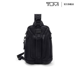 【TUMI】ALPHA BRAVO Knight 皮革斜背後揹包 - 黑色(TUMI 官方旗艦店)