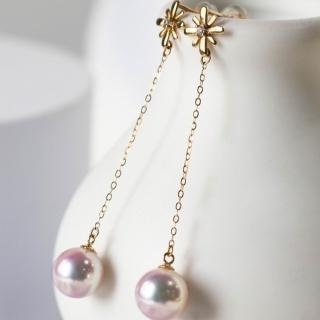 【La Corser】7.5-8mm 天然海水日本 Akoya 珍珠耳線 耳環 18K金耳飾 長款 正圓 強光珍珠 氣質耳墜