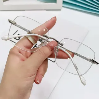 【SUNS】時尚精品老花眼鏡 銀框星光切邊貼鑽款 顯年輕濾藍光老花眼鏡(高硬度耐磨鏡片 配戴不暈眩)