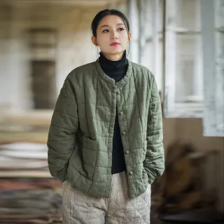 【ACheter】夾棉襖棉服圓領時尚文藝短版外套#126272(紅  綠  黃)