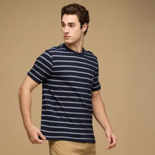 【NAUTICA】官方旗艦 男裝 跳色條紋口袋短袖T恤(藍白色)