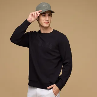 【NAUTICA】官方旗艦 男裝 品牌LOGO刺繡休閒長袖T恤(黑色)