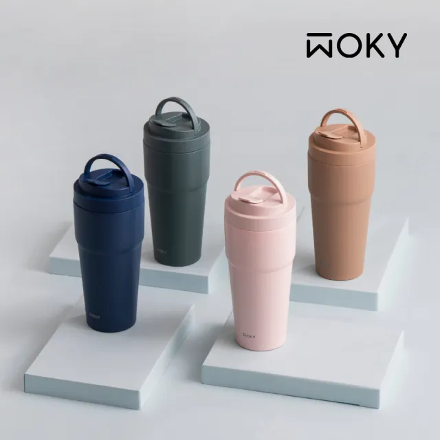 【WOKY 沃廚】渾圓杯 雙層陶瓷款750ml-附矽膠粗吸管(隨行杯/吸管杯/保溫杯/保溫瓶)