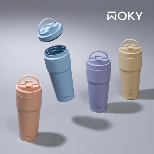【WOKY 沃廚】2入 渾圓杯 雙層陶瓷款750ml-附矽膠吸管(隨行杯/吸管杯/飲料杯/保溫杯/保溫瓶)