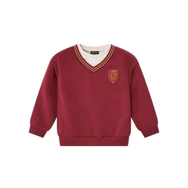 【GIORDANO 佐丹奴】童裝哈利波特授權假兩件長袖大學TEE Harry Potter系列(75 深紅)