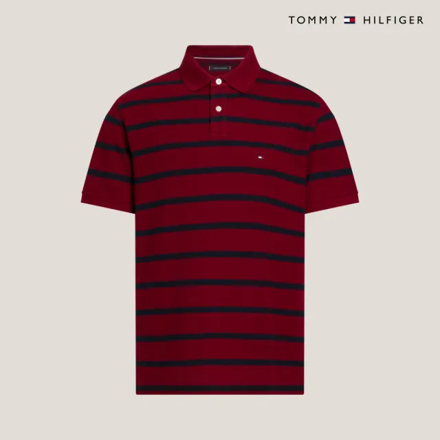 【TOMMY HILFIGER】官方旗艦館 精緻條紋彈性 Polo 衫_紅色