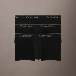 【CALVIN KLEIN】官方旗艦館 CK Calvin Klein Logo 低腰貼身短版四角褲 3 件組_黑色