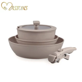 【MASIONS 美心】GOOGOO系列 可拆鍋奶茶陶瓷厚釜鑄造不沾鍋3鍋5件組(煎炒鍋/平底鍋/奶鍋/可拆手柄/鍋蓋)