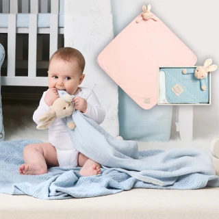 【奇哥官方旗艦】比得兔天絲泡泡紗安撫蓋毯禮盒/被毯禮盒 70x70cm(寶寶新生兒禮 滿月禮 彌月禮 嬰兒禮盒)