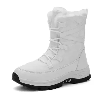 【nono house】an.an 格紋防潑水綁帶中筒保暖雪靴(白)