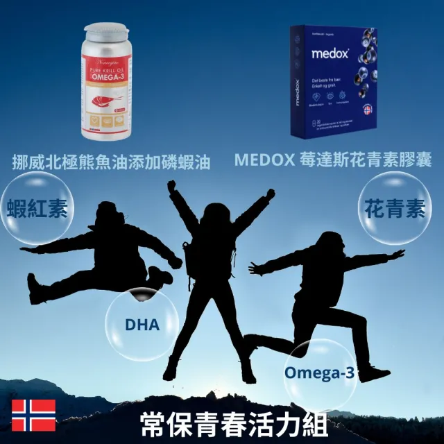 【Isbjorn 北極熊保健專家】南極磷蝦油添加魚油膠囊一瓶+Medox花青素膠囊一盒(保健禮盒120顆/瓶+30顆/盒)